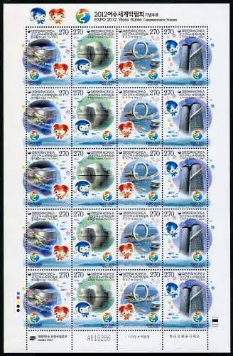 Korea Süd 2012 EXPO Yeosu I Pavillon Turm Maskottchen 2877-2880 Kleinbogen MNH