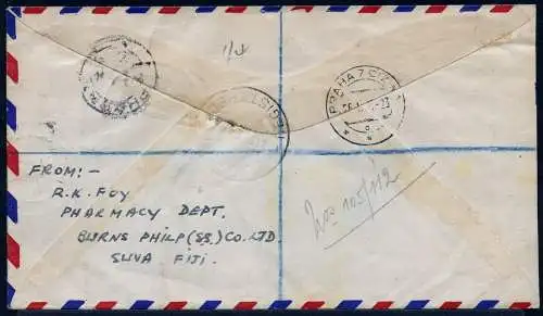 Fidschi Fiji 1947 Reko-Brief Vulkan Volcano Suva Prag Tschechoslowakei / 800