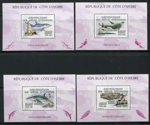 Elefenbeinküste 2005 Leuchttürme Lighthouses Whales Wale Delfine Block 74-77 MNH