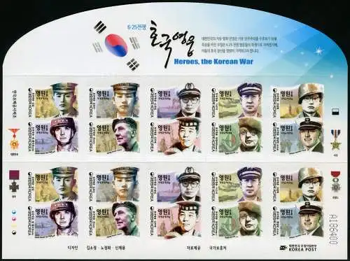 Korea Süd 2015 Korea-Krieg Kriegshelden Militär Soldaten 3074-83 Kleinbogen MNH