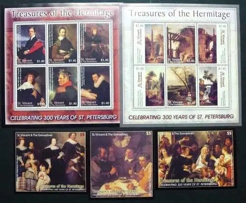 St. Vincent 2004 Gemälde Eremitage Kunst Paintings 6077-6088 Block 637-639 MNH