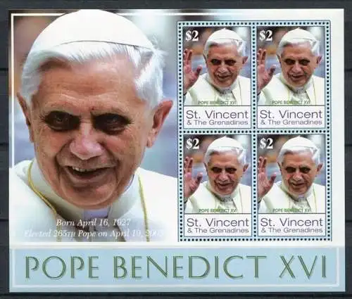 St. Vincent 2005 Papst Benedikt Pope Benedict 6232 Kleinbogen Postfrisch MNH