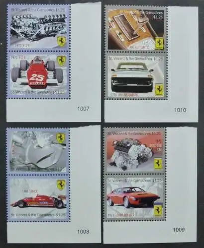 St. Vincent 2010 Ferrari Autos Motorsport Cars 6734-6741 Postfrisch MNH