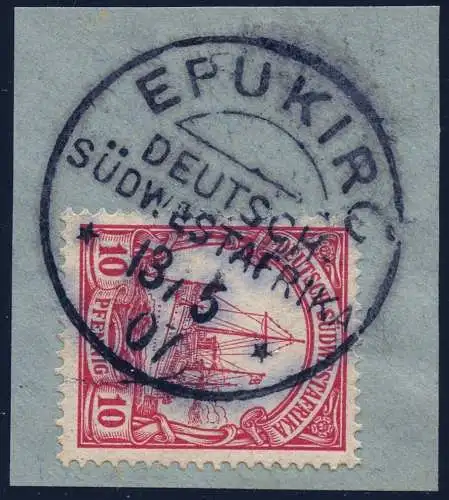 DSWA 1907 Michel 13 ° Epukiro 13/5/07 Type37 Luxus Briefstück Geprüft Steuer/147