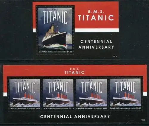 St. Vincent Canouan 2013 Titanic Schiffskatastrophe Ship Navi Bateaux MNH