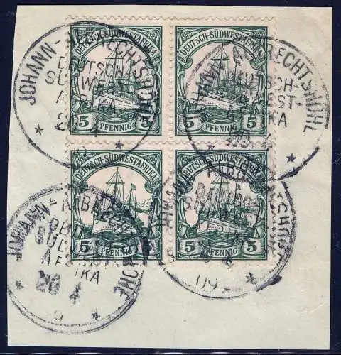 DSWA 1909 Michel 26 Block/4 ° Johann-Albrechtshöhe 20/4/09 Briefstück BPP / 180