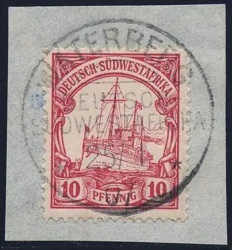 DSWA 1907 Michel 13 ° Waterberg 25/1/07 Type 2 Luxus Briefstück Czimmek BPP/ 185