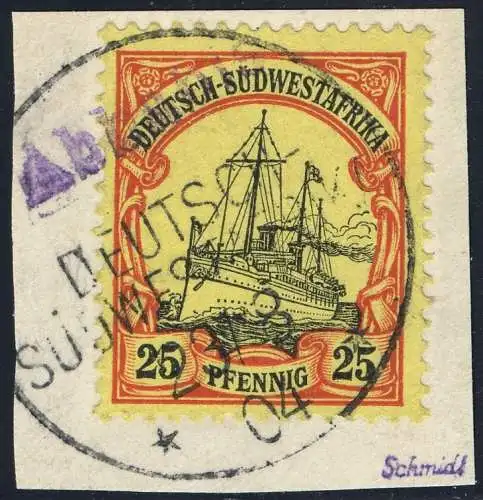 DSWA 1904 Michel 15 ° Abbabis Violett 23/8/04 Wanderstempel Luxus Briefstück/169