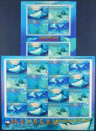 St. Vincent Mayreau 2006 WWF Spotted Eagle Ray Manta 46-49 Kleinbögen MNH
