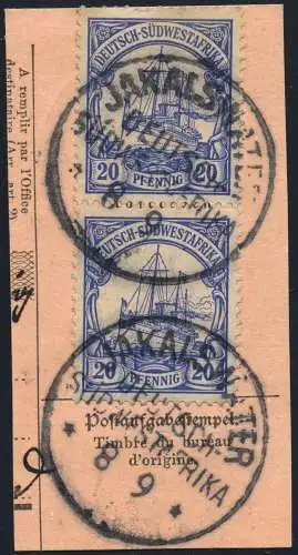DSWA 1908 Michel 14 Paar ° Jakalswater 8/9/ohne JZ Type 2 Briefstück/ PA / 172