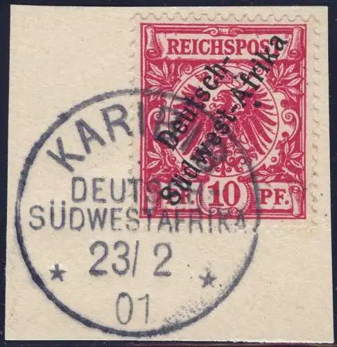 DSWA 1901 Michel 3 ° Karibib 23/2/01 Luxus Briefstück Steuer BPP / 123