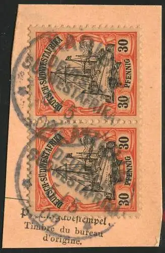 DSWA 1909 Michel 16 Paar ° Karibib 5/5/09 Type 1 Luxus Briefstück/PA / 133