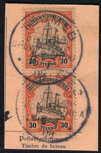 DSWA 1908 Michel 16 Paar ° Tsumeb 15/1/08 Kabinett Briefstück/Postanweisung/ 171