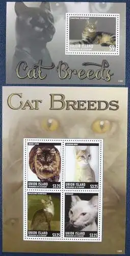 St. Vincent Union 2013 Katzen Cats Pets Haustiere 649-652 Block 45 MNH