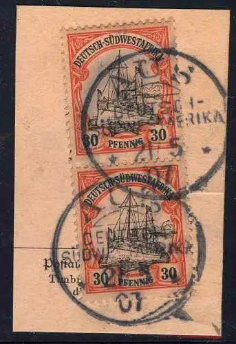 DSWA 1907 Michel 16 Paar ° Aus 21/5/07 Type 3 Briefstück/ Postanweisung / 174