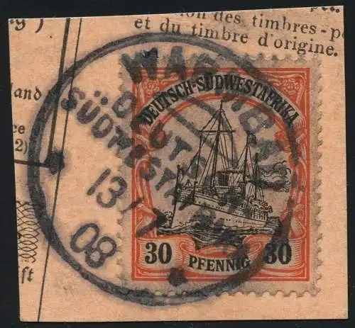 DSWA 1908 Michel 16 ° Warmbad 13/7/08 Luxus Briefstück/Postanweisung / 179