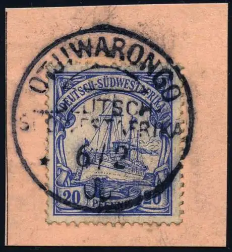 DSWA 1906 Michel 14 ° Otjiwarongo 6/2/06 Type 4 Luxus Briefstück/PA / 143