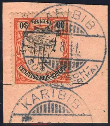 DSWA 1911 Michel 16 ° Karibib 2/8/11 Type 2 Luxus Briefstück/Postanweisung / 132