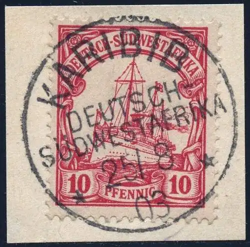 DSWA 1903 Michel 13 ° Karibib 25/8/03 Briefstück Luxus / 98