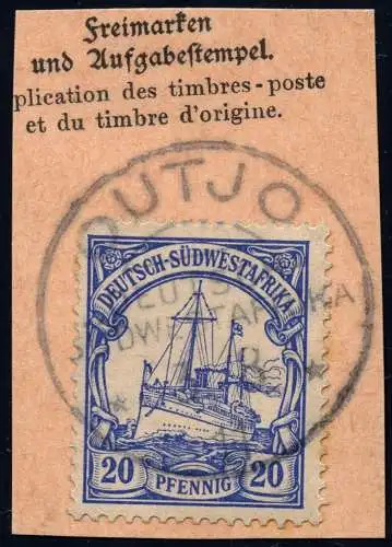 DSWA 1911 Michel 14 ° Outjo 3/8/11 Type 2 Briefstück/Postanweisung / 142