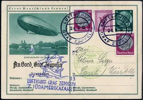 Zeppelin 1933 Dt. Reich 7. SAF Bordpost Rückfahrt Bild-Postkarte Si 232 Ac/ 2395