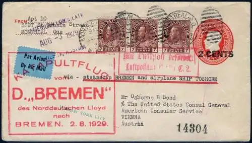 Katapult 1929 Kanada Dampfer Bremen Ganzsache Mitläuferpost Catapult 2 Ca / 702