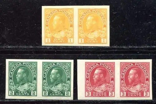 Canada Kanada 1924 König Georg V 105-107 U Paare Ungezähnt Imperf MNH
