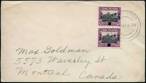 Cook-Inseln 1945 Brief Vulkan Volcano Paar 60 Rarotonga Montreal Kanada / 801