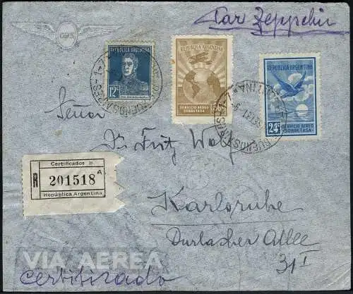 Zeppelin 1931 Argentinien 2. SAF Reko-Brief Buenos Aires Karlsruhe Si 131 B/2008