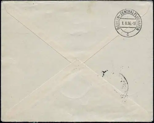 Zeppelin 1936 Dt. Reich Olympiafahrt Brief Rhein-Main Stutgart Si 427 B / 2405