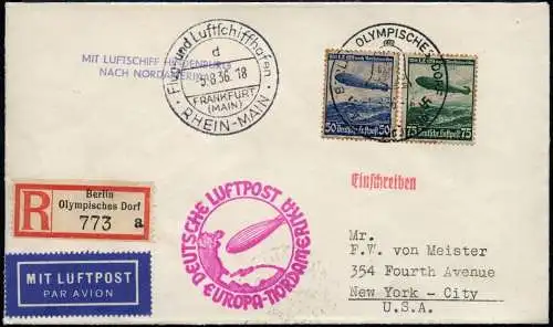 Zeppelin 1936 Dt. Reich 6. NAF Reko-Brief Olympisches Dorf Si 428 D / 2406