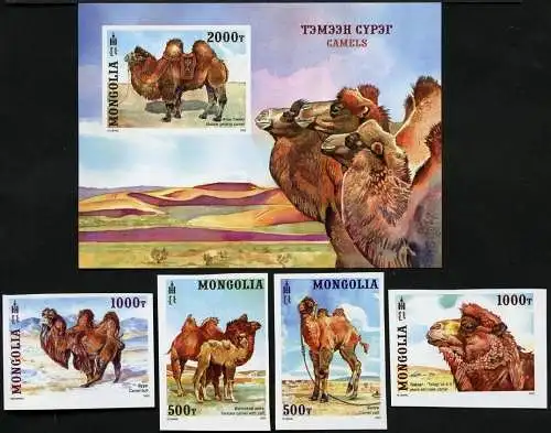 Mongolei 2022 Kamele Camels Nutztiere Tiere Reittiere Ungezähnt Imperf MNH