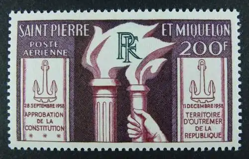 St Pierre und Miquelon SPM 1959 Verfassung Constitution Fackel 392 MNH