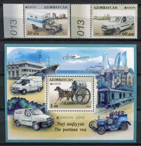 Aserbaidschan Azerbaijan 2013 CEPT Post Fahrzeuge Kutsche 973-974 Block 123  MNH
