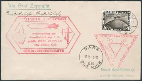 Zeppelin 1933 Dt. Reich Chicagofahrt Anschlußflug Berlin Rundfahrt Si 238 E/2409