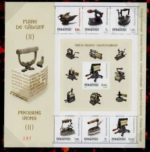 Rumänien Romania 2012 Hist. Bügeleisen Pressing Iron Block im Folder Auflage 500