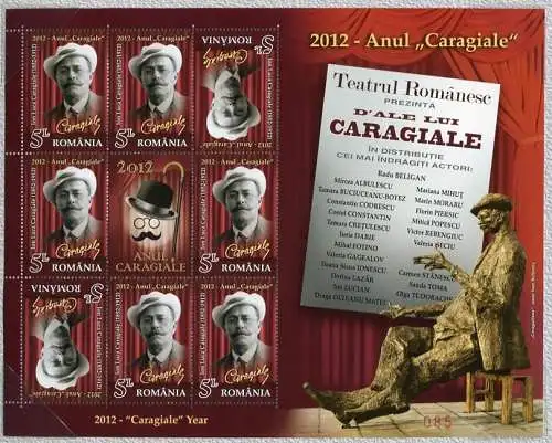 Rumänien Romania 2012 Theater Caragiale Kunst Kleinbogen im Folder Auflage 600