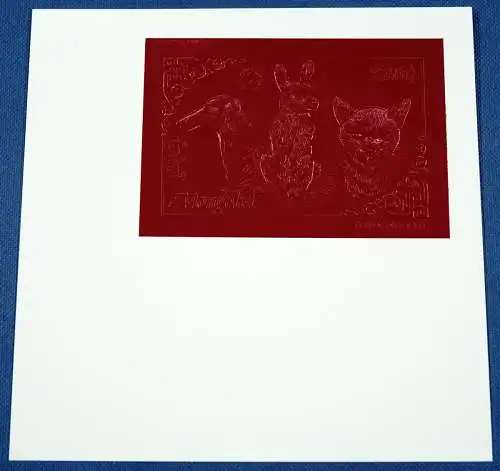 Mongolei Mongolia 1993 Hund Katze Kaninchen 2473 Block Probedruck Rot MNH / 59