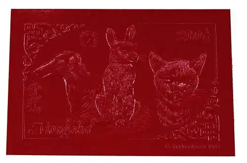 Mongolei Mongolia 1993 Hund Katze Kaninchen 2473 Block Probedruck Rot MNH / 59