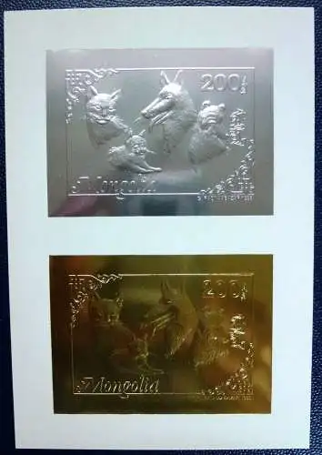 Mongolei Mongolia 1993 Hunde Katzen Gold Silber 2437-38 Block Probedruck MNH / 9