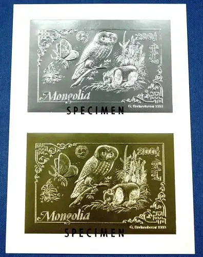 Mongolei Mongolia 1993 Eule Panda Schmetterling 2475-76 Block Proof Specimen /53