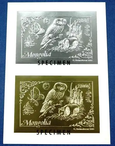 Mongolei Mongolia 1993 Eule Panda Schmetterling 2475-76 Block Proof Specimen /53