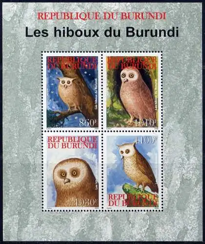 Burundi 2009 Eulen Owls Vögel Birds Block Postfrisch MNH