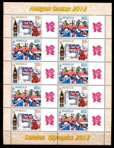 Mongolei Mongolia 2012 Olympiade London Olympics Flagge Big Ben Kleinbogen MNH
