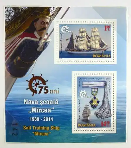 Rumänien Romania 2014 Segelschiff Mircea Schiffe Block im Folder Auflage nur 325