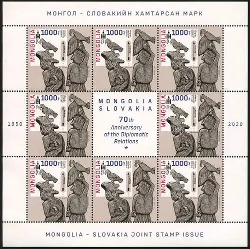 Mongolei 2020 Gemeinschaftsausgabe mit der Slowakei Kunst Kleinbogen  MNH