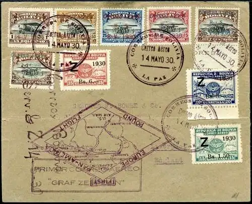Zeppelin Bolivien 1930 Südamerikafahrt La Paz Liverpool England Si 60 D/1456 RAR