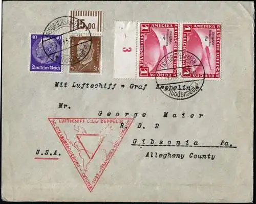Zeppelin Dt. Reich 1933 Chicagofahrt 1 RM Paar Unterrand USA Si 238 Bca/1389 RAR