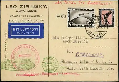 Zeppelin 1929 Dt. Reich Weltrundfahrt MiF 5 RM PK Lakehurst USA Si 30 Ac / 2301