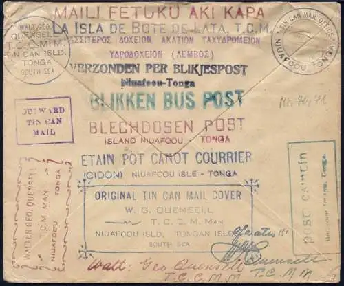 Tonga 1940 Tin Can Mail Blechdosenpost Brief Roxbury USA / 938